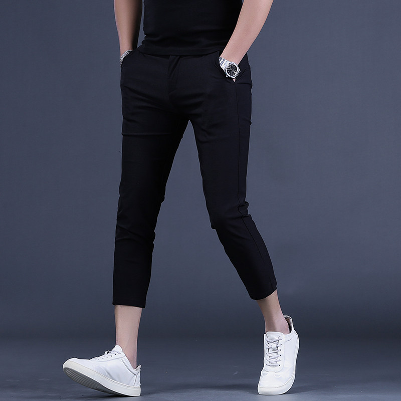 夏季薄款男士西装裤韩版修身小脚九分裤男冰丝7分西裤男款休闲裤
