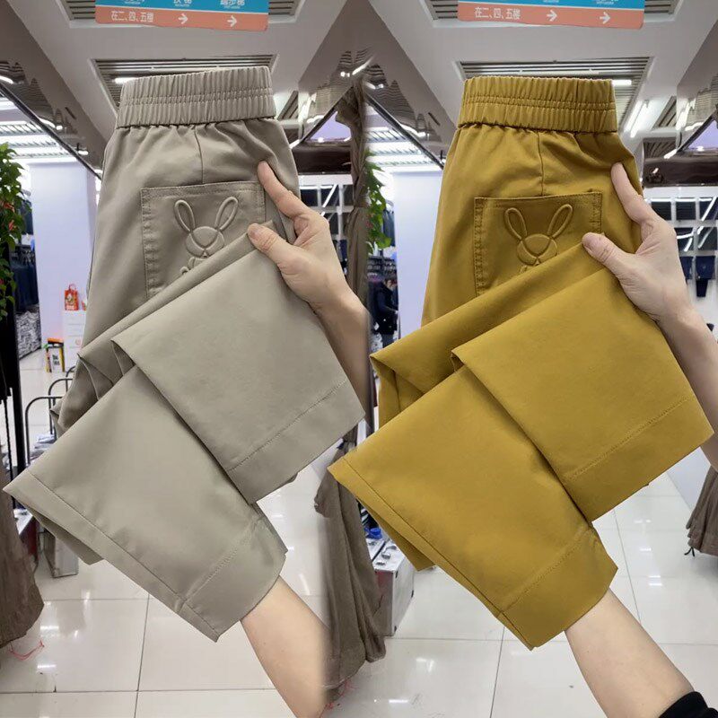 纯棉九分休闲裤女2025夏季新款宽松小脚直筒哈伦裤显瘦运动裤薄款