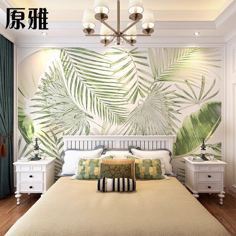 北欧植物芭蕉叶墙纸电视背景墙壁纸简约大气沙发装饰壁画卧室墙布