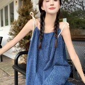 复古别致海边度假吊带连衣裙女夏日网红爆款 不规则流苏仙女长裙子