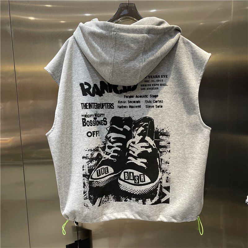 春季新品欧货连帽无袖马甲休闲大版型百搭卫衣宽松显瘦上衣短外套