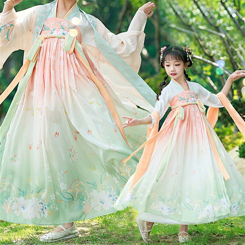 亲子装汉服襦裙春夏2023新款儿童超仙古风连衣裙母女童古装演出服