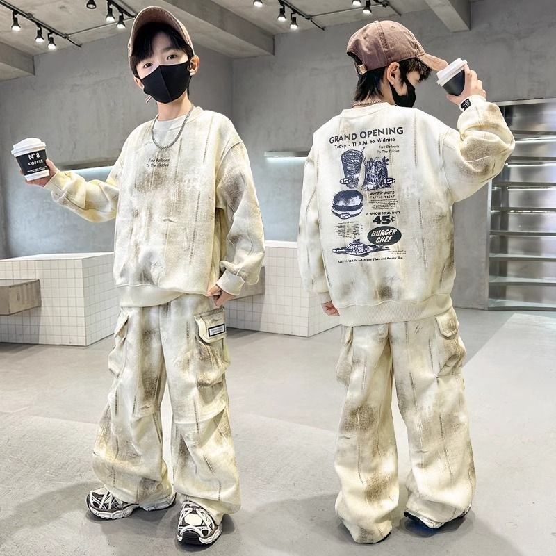 男童工装套装春秋2025新款酷飒男孩衣服儿童大童春装运动休闲厚棉