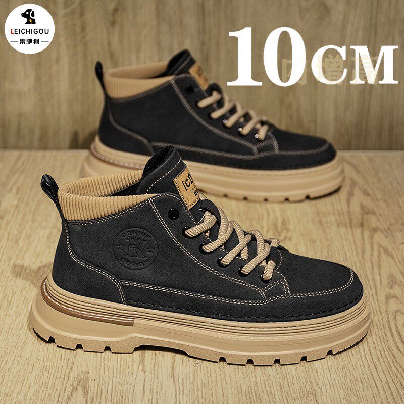 厚底内增高鞋男10cm冬季加绒男士休闲马丁靴男款潮牌耐磨工装板鞋