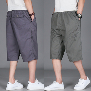 男工装 纯棉休闲七分裤 7分裤 加肥加大码 夏季 多口袋中老年短裤 薄款