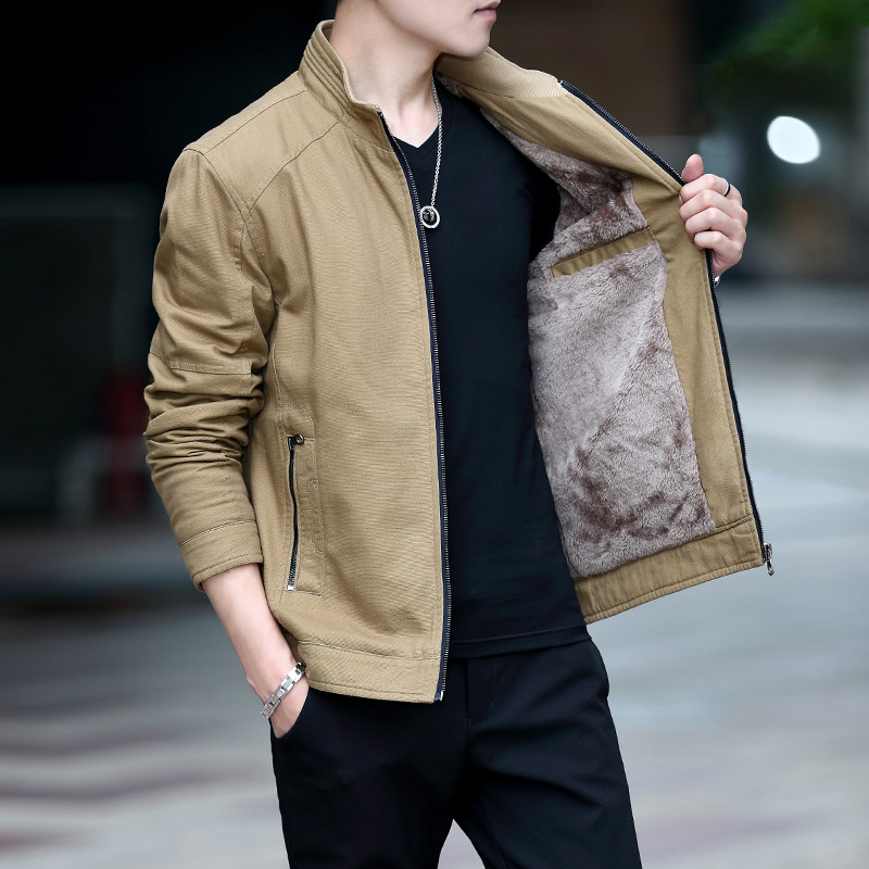 2023秋冬季新款男士外套纯棉年轻爸爸夹克中老年40岁休闲加绒工装