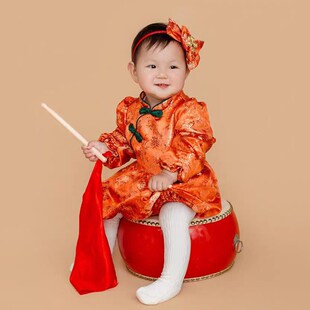 女宝宝周岁礼服婴幼儿童生日裙百日宴中式抓周旗袍包屁衣拜年服