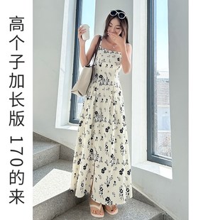 炸街独特漂亮连衣裙女夏高个子加长版帝政风吊带裙小众不撞款碎花