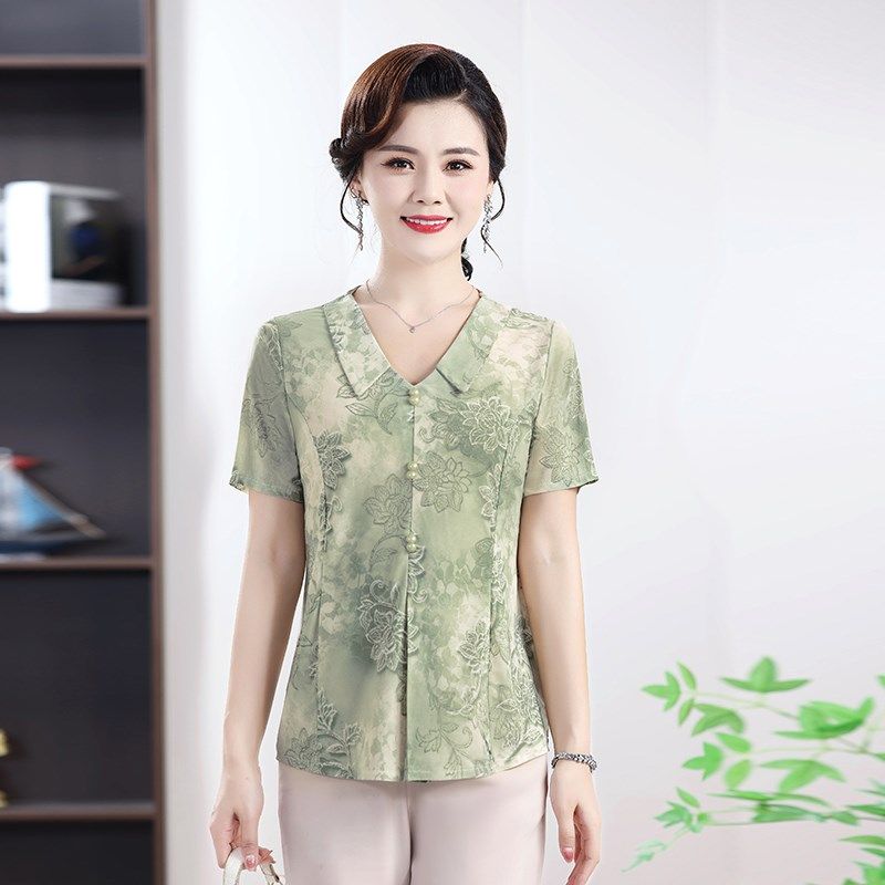 中老年人女夏装印花大码短袖上衣新款50岁妈妈装时尚减龄遮肚上衣,女装/女士精品,中老年女装,淘宝优惠券,粉丝福利购,淘宝优惠卷