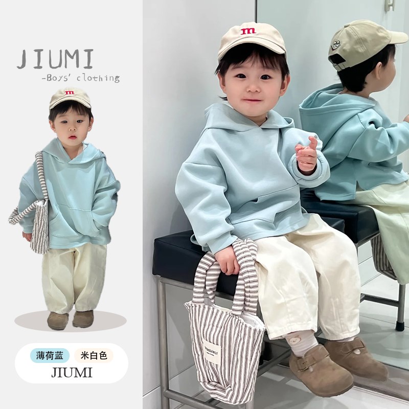 男童百搭连帽卫衣收口休闲裤套装2025春季新款男宝宝韩版潮流卫裤