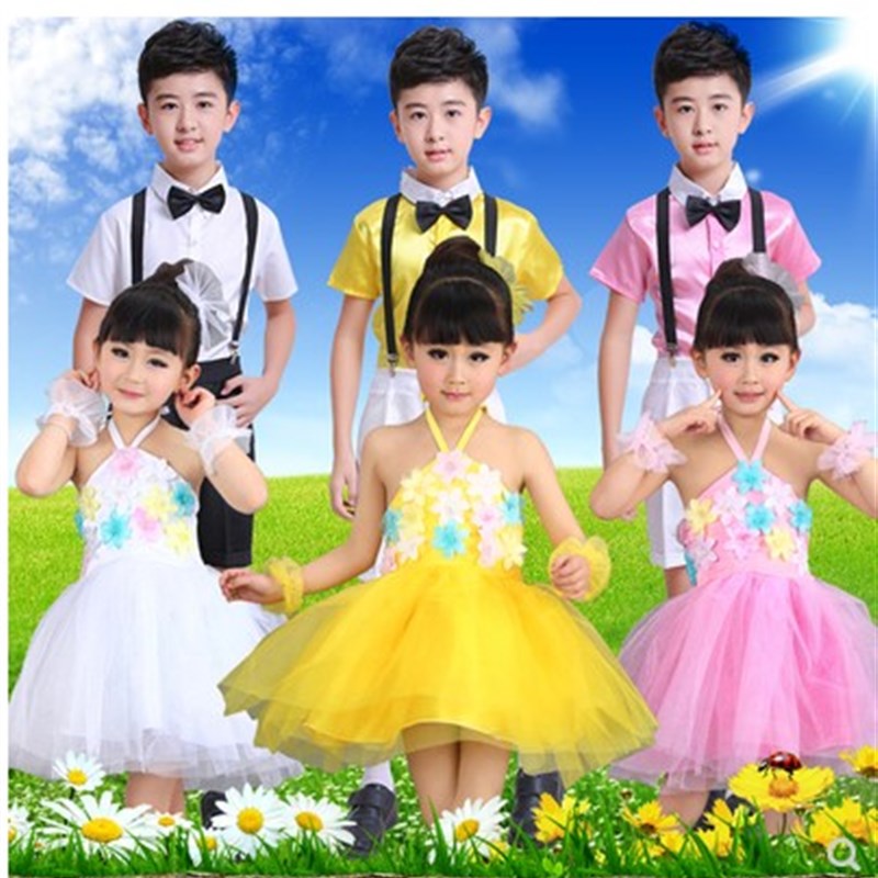 六一儿童节演出服幼儿园舞蹈女童吊带花朵公主裙纱裙蓬蓬裙背带裤