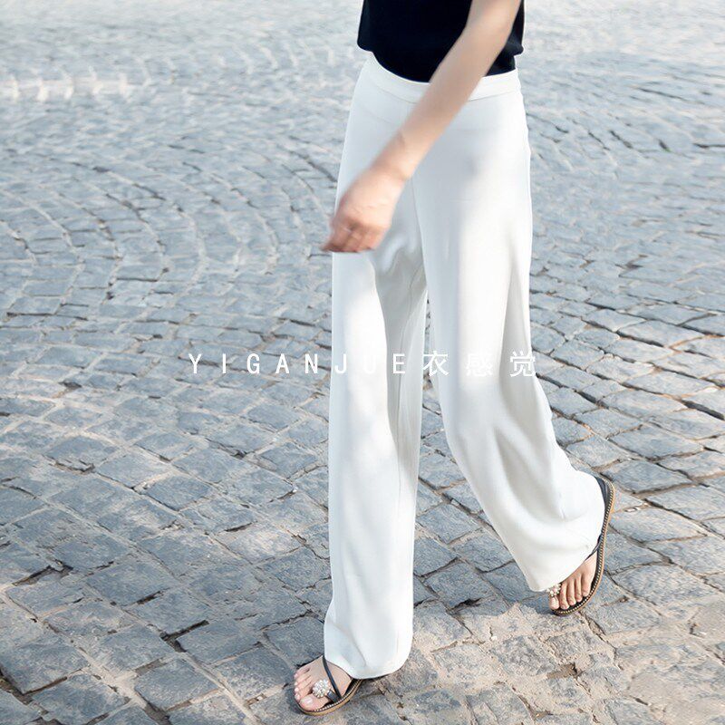 白色高腰窄款薄款阔腿裤女春夏季垂感直筒长裤宽松显瘦高级感西裤