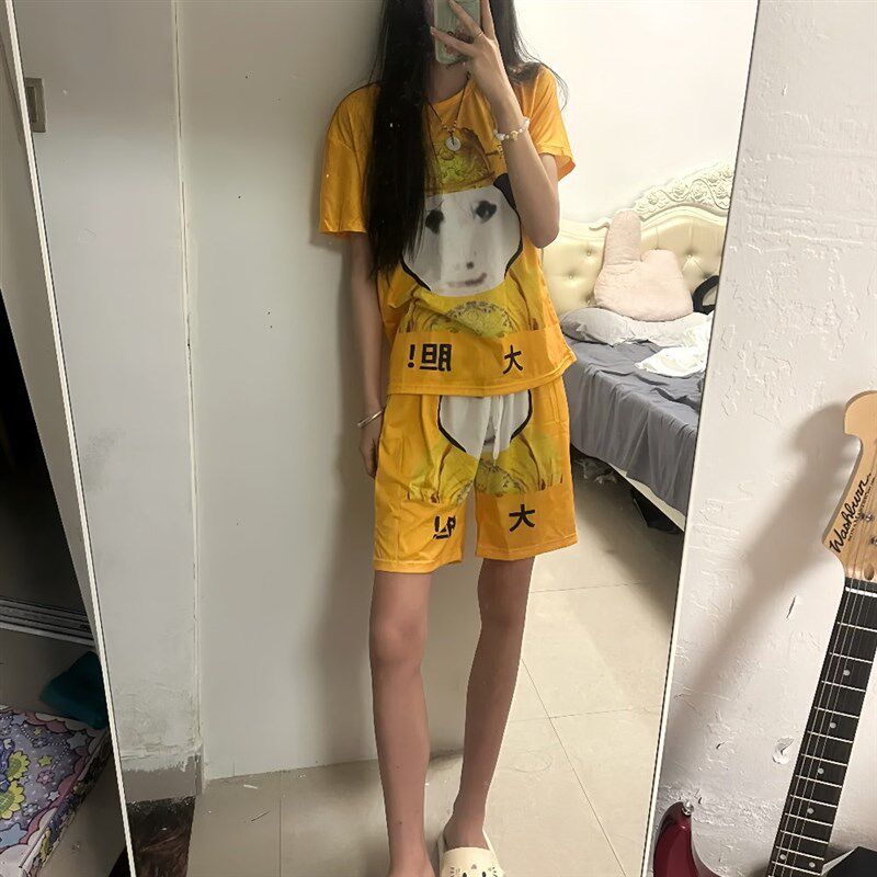 大胆龙图皇帝龙袍个性创意学生运动男女情侣装休闲睡衣家居短裤