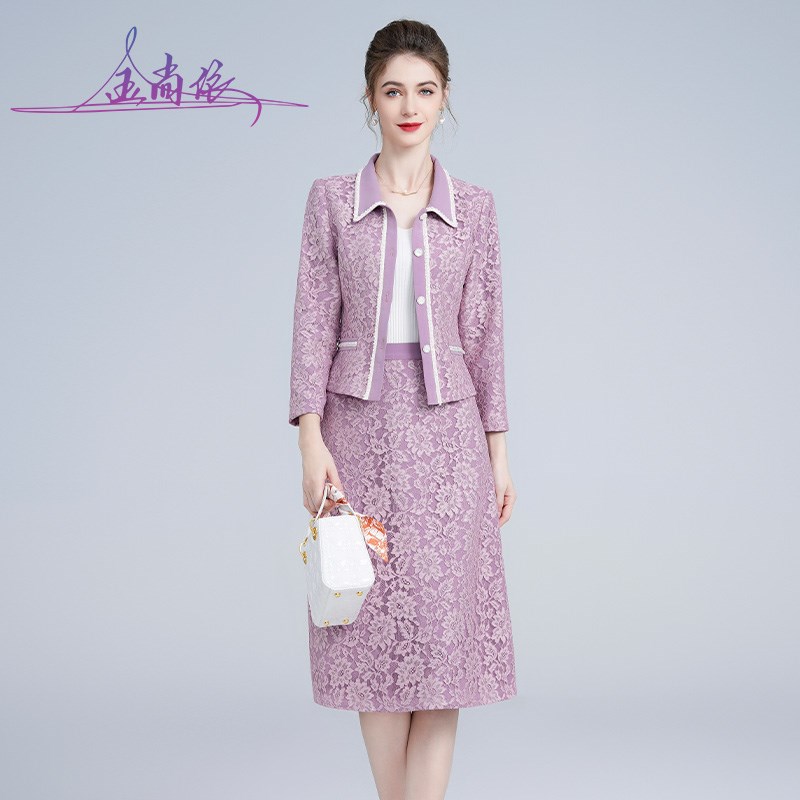 妈妈婚宴高贵礼服外套秋冬装时尚套装高腰半身裙喜婆婆婚宴两件套