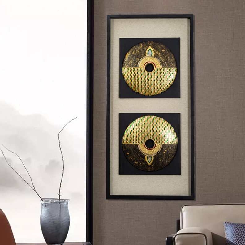 泰手绘式过道餐厅装饰画楼梯金箔客厅玄关东南亚会所壁画禅意挂画图片