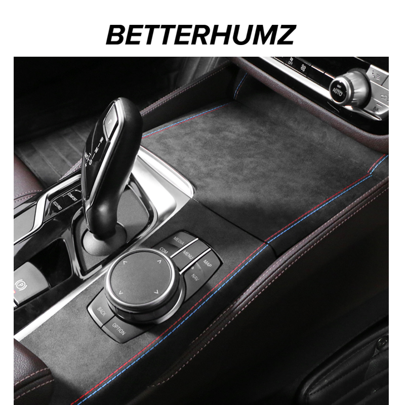 适用宝马5系6gt改装中控排挡面板贴五系525li翻毛皮车内装饰用品