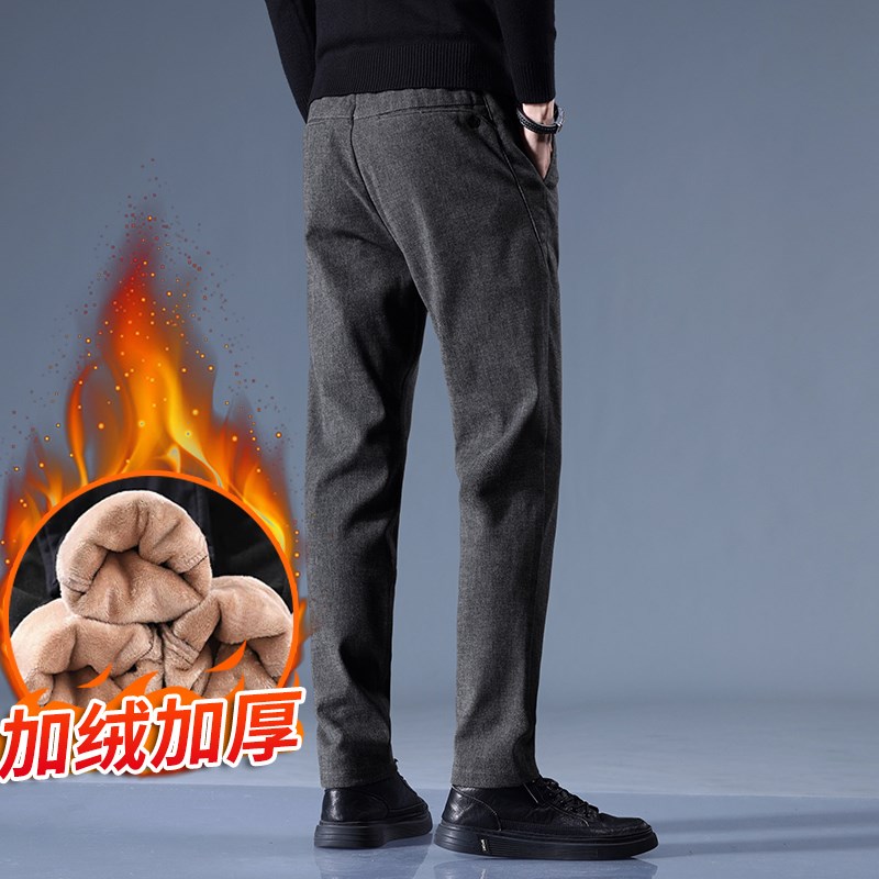 男士休闲长裤子男装中年爸爸秋冬季加绒加厚O保暖棉裤冬天外穿冬