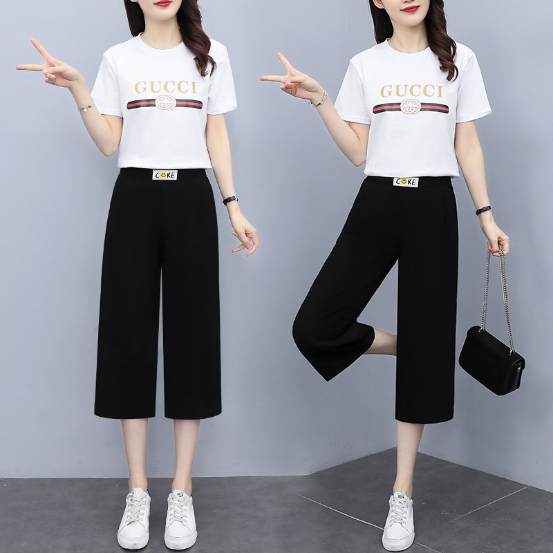 高腰七分阔腿裤女夏韩版2024新B款雪纺九分裤薄款黑色垂感裤子冰