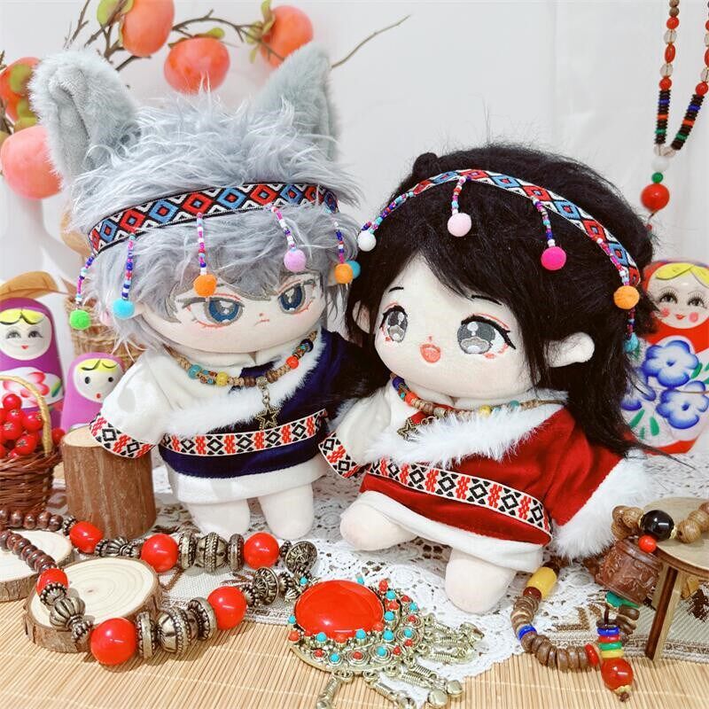 现货20cm棉花娃娃毛绒玩具娃衣服民族风套装藏族服饰可换装公仔