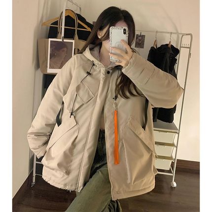 2-300斤胖mm宽松加厚连帽棉服大码女装冬季新款设W计感棉衣外套潮