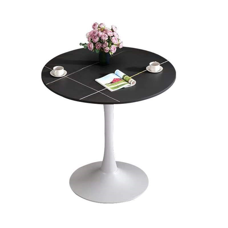 接待会议桌白色办公室洽谈圆桌北欧奶茶桌小岩板商务咖啡店圆桌桌