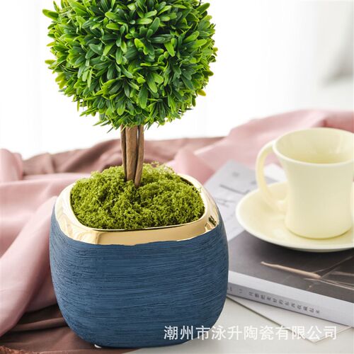 厂家创意手工拉丝陶瓷花盆多肉盆景绿植盆栽阳台花园桌面装饰