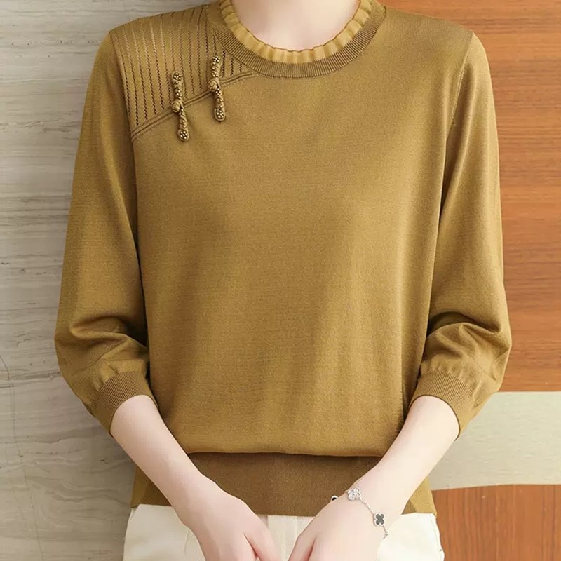 七分袖上衣女冰丝针织衫妈妈秋装2024年K新款洋气减龄小衫中袖t恤