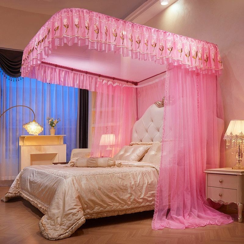 24款蚊帐轨道u型双人家用卧室公主风1.5m1.8米2m床三开门婚庆纹帐