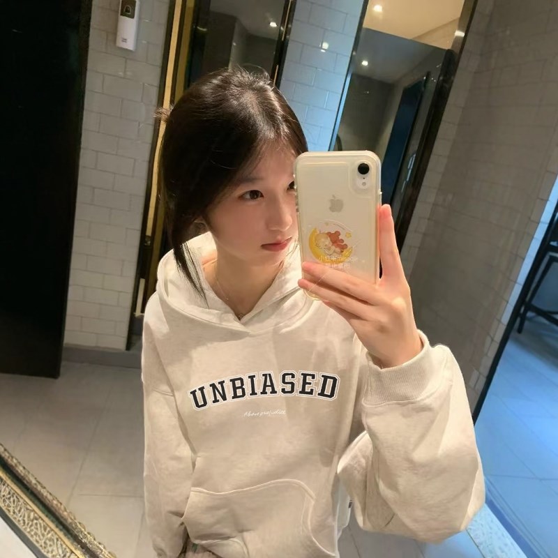 重磅纯棉白灰色连帽卫衣女2024新款爆款小众O洋气薄款加绒美式上