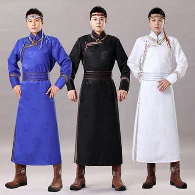 男士蒙古袍日常生活装新款四季传统长袍蒙古舞蹈演出X服蒙古族服