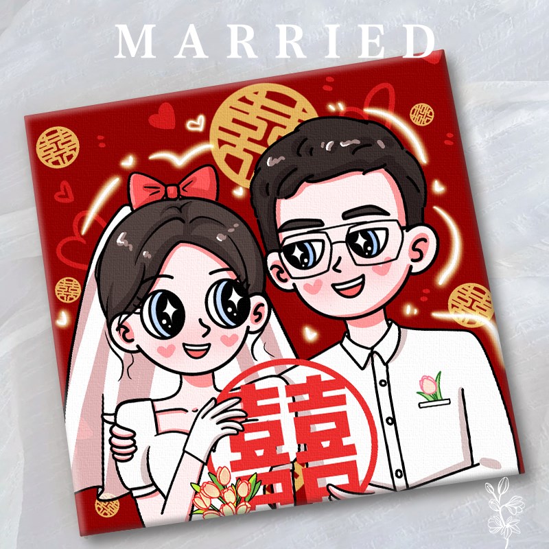结婚订婚diy定制礼物送新郎新娘闺蜜朋J友私人订制手工手绘装饰画图片