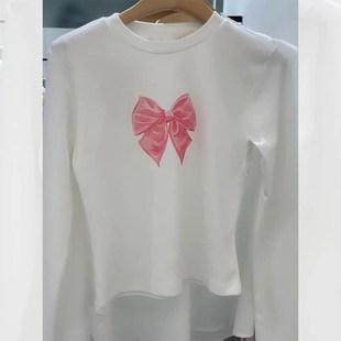 早春 洋气德绒上衣欧货白色t恤女长袖 打底衫 内搭圆领韩系2023新款