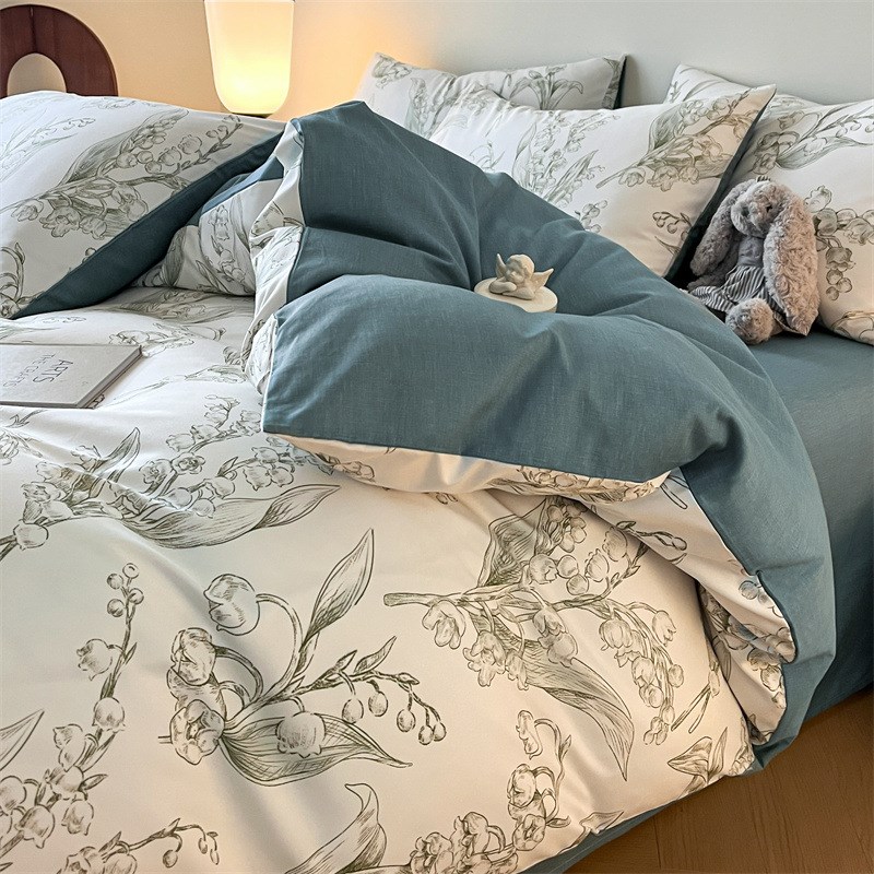 美式风床上四件套全棉纯棉碎花被套床单三件套被罩南通市家居用品