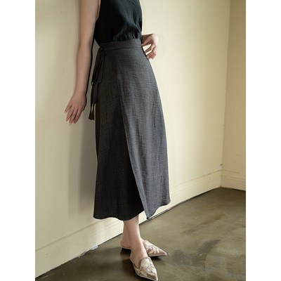 深灰色优雅气质围裹一步r半身裙安妮森林大码女装高级感垂感亲肤