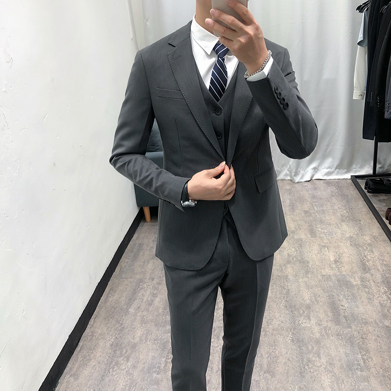 2021秋款英伦休闲商务西装男韩版修身青年婚礼西服套装男士三件套