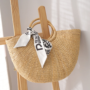 草编包月亮包小众文艺女包手工编织草编包沙滩度假包拍照手工编织