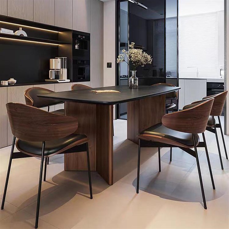 意式极简小户型长方形家用客厅现代简约岩板餐桌轻奢组合实木桌脚