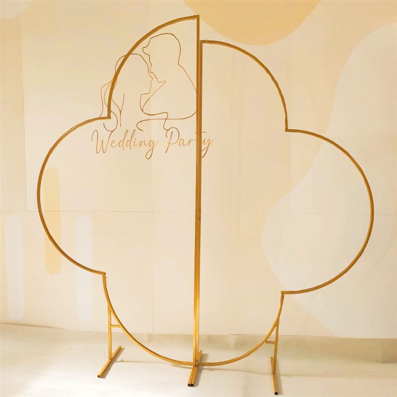 中式婚庆道具新款铁艺花架屏风拱门婚礼舞台现场布置装饰摆饰金色