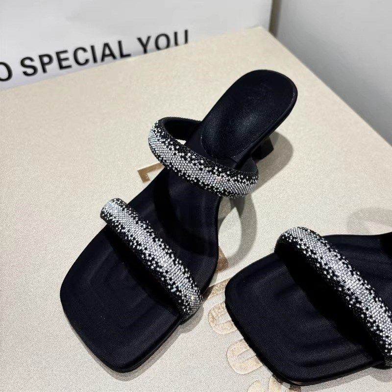 法式低跟露趾方头一字拖鞋女外穿2025年夏季新款细跟水钻高跟凉鞋,女鞋,一字拖,淘宝优惠券,粉丝福利购,淘宝优惠卷