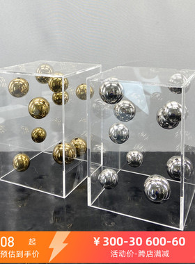 包豪斯透a明方形亚克力球装饰摆件高级感创意样板房客厅电视柜摆