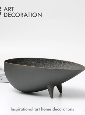 侘寂风金b属果盘创意带脚花器茶几餐桌装饰摆件展厅家具样板房软