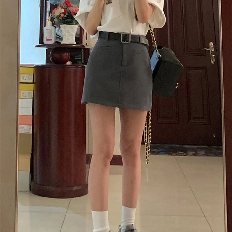 大码显瘦a字e包臀裙子遮肚半身裙女2024夏胖妹妹高腰灰色西装短裙