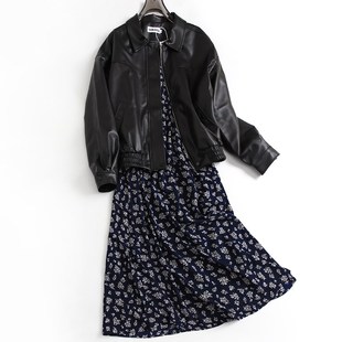碎花吊带裙两件套装显瘦修身气质温柔风长I裙秋冬新款女连衣裙F42