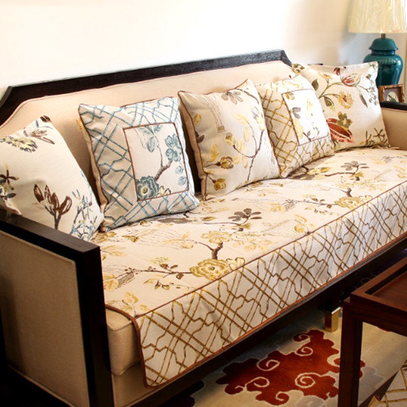 沙发垫四季通用仿麻靠背巾盖布高档防滑新N中式红木家具坐垫套罩