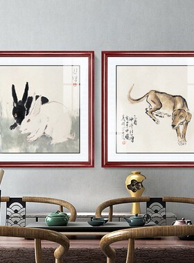 徐悲鸿十二生肖挂画墙画鼠牛虎z兔龙蛇马羊猴鸡狗猪动物动物装饰