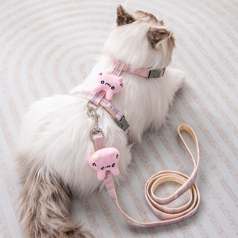 猫咪牵引绳猫咪H型胸背带遛猫绳小兔子防挣脱猫链子宠物狗狗绳子