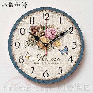 客厅家用时钟创意个性 复古地中海静音表欧式 现代简约复古卧室挂钟
