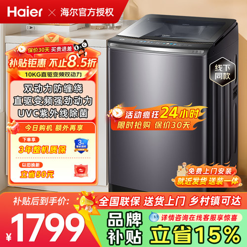 海尔双动力10kg全自动波轮洗衣机