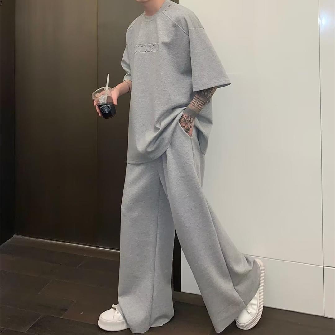 稻风/Caim夏季休闲运动套装男短袖t恤潮牌高街痞帅宽松直筒阔腿卫