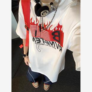 潮牌纯棉宽松休闲嘻哈高街in 稻风 Caim美式 复古印花短袖 T恤男夏季